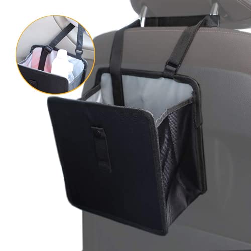 Foldable Hanging Car Trash Can - Large Capacity Waterproof Garbage Bag, Leakproof Storage Organizer for Camping, Interior Accessories (Black)