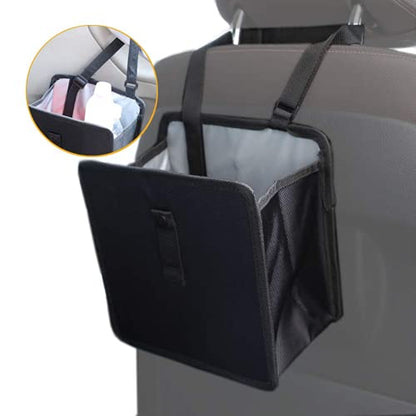 Foldable Hanging Car Trash Can - Large Capacity Waterproof Garbage Bag, Leakproof Storage Organizer for Camping, Interior Accessories (Black)