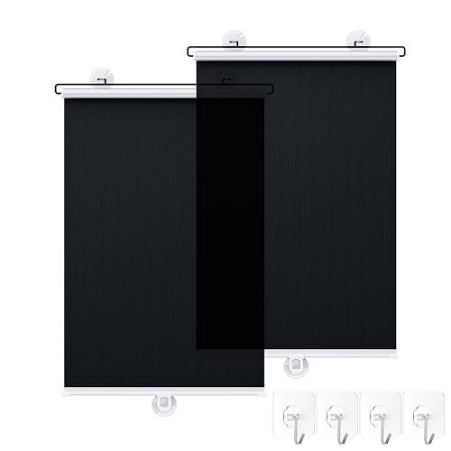 No Drilling Retractable Roller Window Shades (2 Pack), Suction Cups Window Shade Removable Blackout Window Cover Easy to Install for Living Room Bedroom Car Window Office Bathroom (17.7"x49") - size: 17.7"x49"