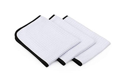 The Rag Company Dry Me A River, Professional Korean 70/30 Blend Microfiber Waffle-Weave Drying & Detailing Towels, Soft Suede Edges, 390 GSM, 16x24 Inches, White, 3-Pack - color: White, size: 16in x 24in