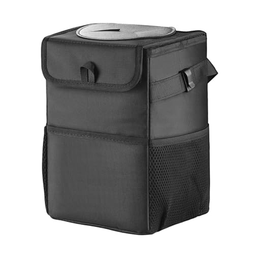 Car Trash Can with Lid and Storage Pockets - 100% Leak-Proof Organizer, Multipurpose Trash Bin for Car, Black
