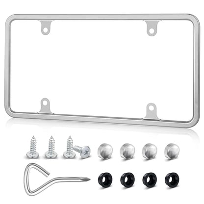 RED WOLF Chrome Polished Mirror License Plate Frame Stainless Steel Without Obstruction Car Slim Silver License Plate Holder Rustproof Unbreakable with Screws 6 x 12” Universal for Car Van (1-Pack) - style: 1-pack