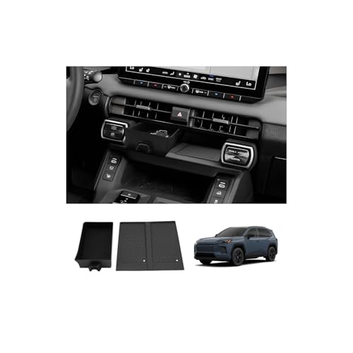 LUWU for 2026 RAV 4 Accessories Compatible with 2026 RAV 4 Center Console Organizer Armrest Console Secondary Storage Box Insert Tray & Center Console Wireless Charging Mat ABS Material Black 2-Pack - color: 2026 RAV 4 Console Storage Box+Mat