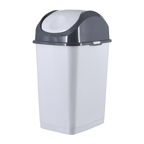 Superio 1.25 Gal Mini Plastic Trash Can with Swing Top Lid, Small Grey Waste Bin for Countertop, Desk, Vanity, Bathroom 5 Quart (WhiteSmoke/Grey) - size: 1.25 Gallon, style: 1 Pack