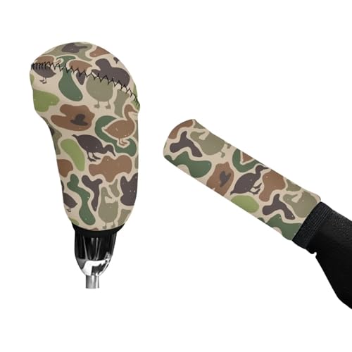 Handbrake and Gear Shift Knob Cover 2 Piece Automobile Hand Brake Cover Car Interior Accessories - color: Duck Camo Pattern