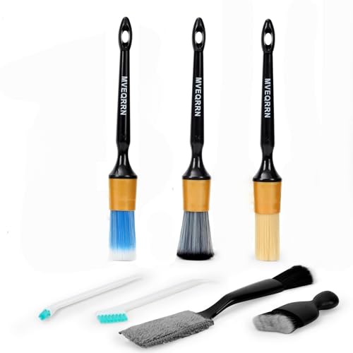 7PCS Car Detailing Brush Set,Boar’s Bristle Car Cleaning Detail Brush kit,Ultra Soft No Scratch Car Dust Brush,Car Interior Detailing Brushes Kit,Detail Brush Car Detailing for Interior Exterior(gold) - color: 7PCS detailing brush gold