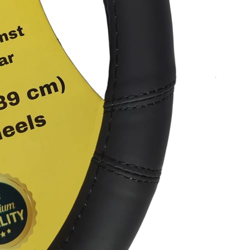 Steering Wheel Cover, Black, Real Genuine Leather, Small, 14 inch, for Men and Women, Universal, Stretch On, Heat Resistant, Stays Cool, Non-Slip, HANWOLF - color: Black, size: Small (14 to 14.375 inch diameter)
