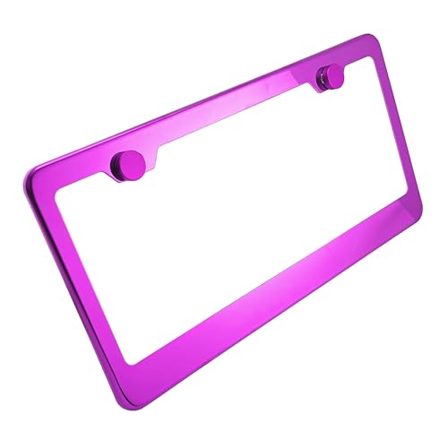 T304 Stainless Steel License Plate Frame – 8K Mirror Polish Finish, Rust-Resistant, Slim Design, Universal Fit, Includes Screw Caps, Washers & Stainless Steel Screws (Purple Pink) - color: Purple Pink