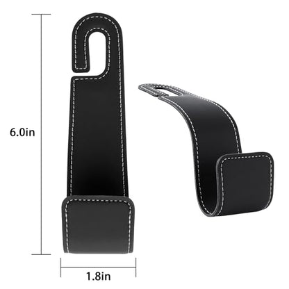 Leather Car Purse Hooks with Larger Strap Holder Purse Hook Purse Holder for car car seat Back Hooks Automotive seat Back Organizer headrest Hooks for Bags and Purse (Black, 2pcs) - color: Black