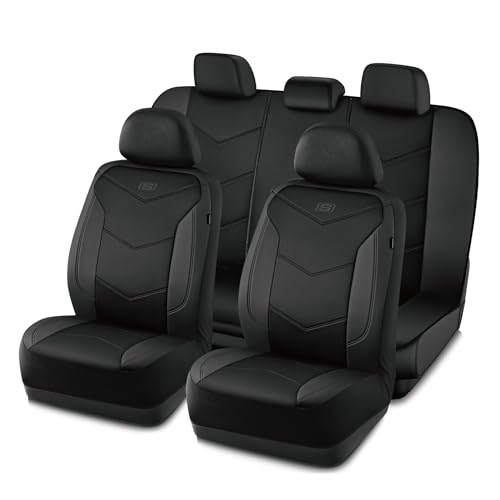 Skechers Memory Foam Seat Covers,Leather Car Seat Covers, Ultimate Comfort & Support Seat CoversFull Sets,Airbag Compatible, Automotive Universal Fit Most for SUVs, Vans, Sedans, Cars, Trucks,Black - color: Black and Black, size: Full Set (Front & Rear)