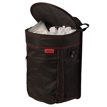 Lusso Gear Spill-Proof Car Trash Can - Leak-Proof Lid & Removable Liner for Car Bin - Travel Organizer with Mesh Pockets - 2.5 Gal, Black w Red Stitching - color: 1-Pack Red