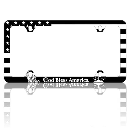 God Bless America License Plate Frame USA Flag License Plate Frames Personalise Stainless Steel Funny Design Compatible with Standard License Plate Holder for USA and Canada 6 X 12 with Screws - color: God Bless America