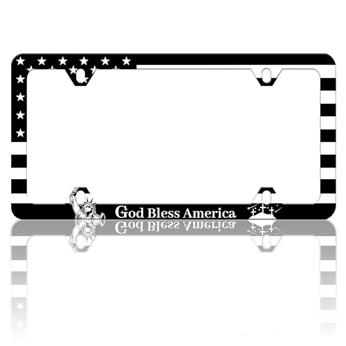 God Bless America License Plate Frame USA Flag License Plate Frames Personalise Stainless Steel Funny Design Compatible with Standard License Plate Holder for USA and Canada 6 X 12 with Screws - color: God Bless America