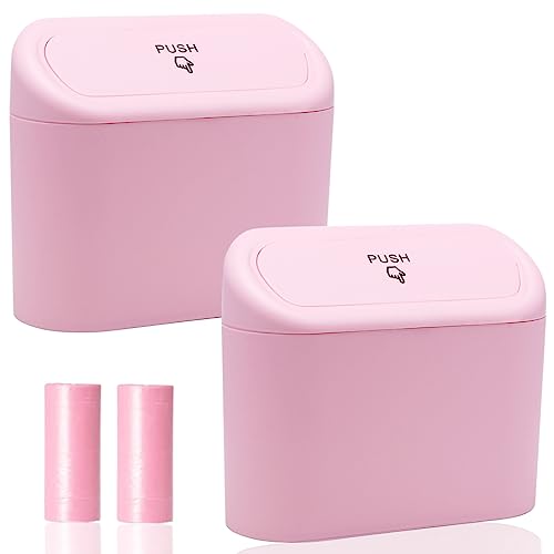 Car Trash Can Bin with Lid - 2 Packs Universal Vehicle Mini Leakproof Garbage Can Bin with 40pcs Trash Bags Can Organizer Storage for Front Back Seat Accessories for Auto Office Bedroom Home(Pink) - color: Pink-2Pcs