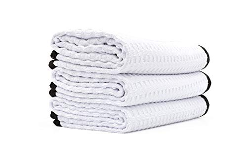 The Rag Company Dry Me A River, Professional Korean 70/30 Blend Microfiber Waffle-Weave Drying & Detailing Towels, Soft Suede Edges, 390 GSM, 16x24 Inches, White, 3-Pack - color: White, size: 16in x 24in
