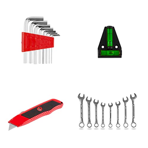 TLGREEN 95 Piece Tool Set, Tool Kit, Mechanics Tool Set, Portable Toolbox with Adjustable Wrench Pliers Socket Bits, with Plastic Toolbox, for House Apartment Garage (Red) - color: Red