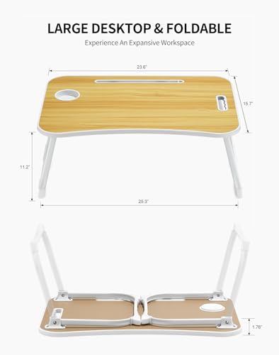 ZEAPTAC Laptop Bed Desk, Foldable Lap Desk, Portable Lap Table, Laptop Stand with Cup Holder & Tablet Slot & Lifting Handle for Working Writing Drawing & Eating - Wood - color: Wood