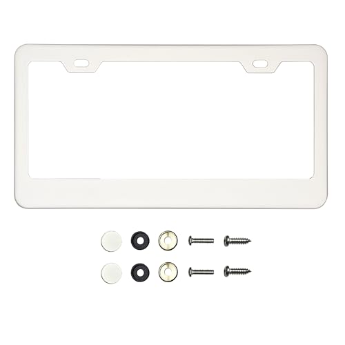 T304 Stainless Steel License Plate Frame – 8K Mirror Polish Finish, Rust-Resistant, Slim Design, Universal Fit, Includes Screw Caps, Washers & Stainless Steel Screws (White) - color: White