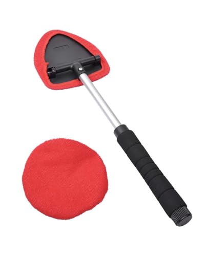 Windshield Cleaning Tool, Car Cleaner Tool with Inside Extendable Handle, Window Cleaner Brush Kit Auto Glass Wiper for Windshield with 2 Microfiber Towel Pads Home Windows, Trucks, SUV & RV - color: Red