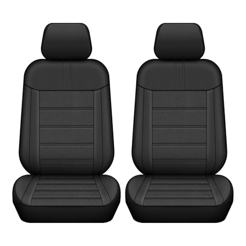 AUTOYOUTH Leather Car Seat Covers, Air Cool Mesh Design, Airbag Compatible Car Seat Covers Front Seats, Enhanced Comfort for Most Cars, SUVs, Vans - Black - color: Black
