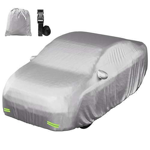 Mockins 200"x75"x60" Large Car Cover for Sedan | 190T Polyester Soft Outdoor & Indoor Car Covers for Automobiles with Buckle Strap| Full Exterior Covers for Snow, Frost, UV, Dust & Light Rain Defense - size: Sedan - Large - 200" X 75" X 60"