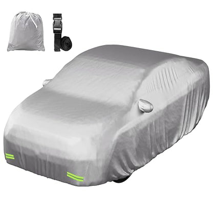 Mockins 200"x75"x60" Large Car Cover for Sedan | 190T Polyester Soft Outdoor & Indoor Car Covers for Automobiles with Buckle Strap| Full Exterior Covers for Snow, Frost, UV, Dust & Light Rain Defense - size: Sedan - Large - 200" X 75" X 60"