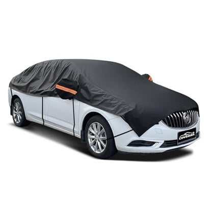 Car Half Cover for Compact Sedan, Waterproof Snow Car Cover with Cotton Liner, Sunroof & Roof Cover for Car Hood & Window Protection - size: 1-Sedan M