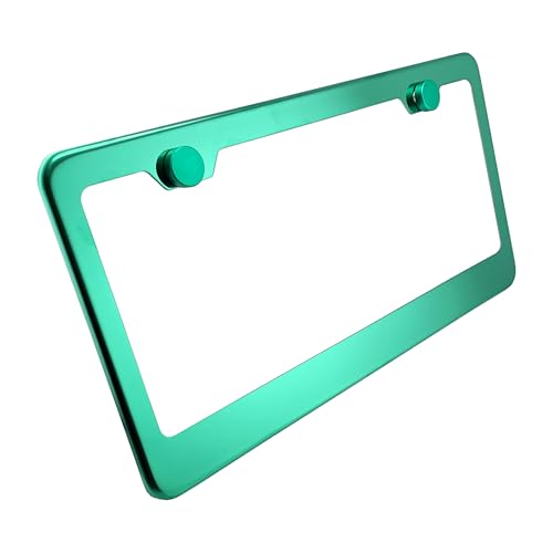 T304 Stainless Steel License Plate Frame – 8K Mirror Polish Finish, Rust-Resistant, Slim Design, Universal Fit, Includes Screw Caps, Washers & Stainless Steel Screws (Green Chrome) - color: Green Chrome