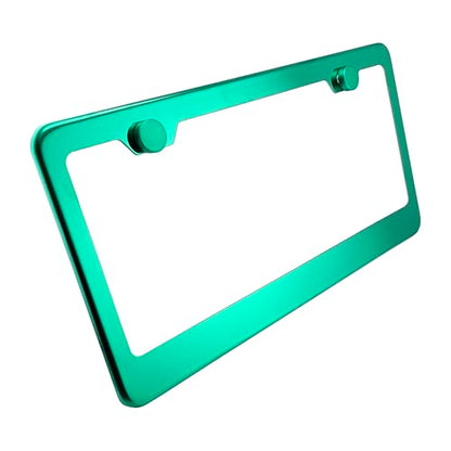 T304 Stainless Steel License Plate Frame – 8K Mirror Polish Finish, Rust-Resistant, Slim Design, Universal Fit, Includes Screw Caps, Washers & Stainless Steel Screws (Green Chrome) - color: Green Chrome