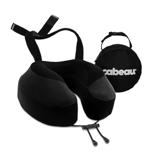Cabeau Evolution S3 Airplane Travel Pillow for Long Flights - Supportive Memory Foam Body Positioner with Seat Straps to Secure Your Head and Neck and Provides 360 Support (Jet Black) - color: Jet Black