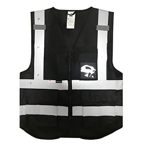 Salzmann High Visibility Safety Vest | Multi Pocket Reflective Vest | 5 Colors & 5 Sizes | Made with 3M Reflective Material - color: Black, size: X-Large
