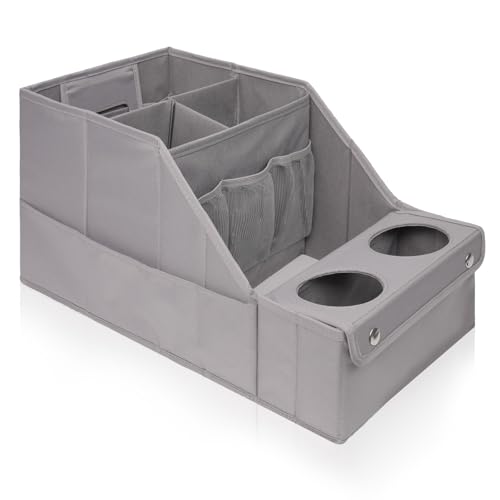 MULISOFT Car Seat Organizer - Backseat Organizer with 11 Storage Compartments and 2 Cup Holders for Travel, Kids - color: Pure Gray