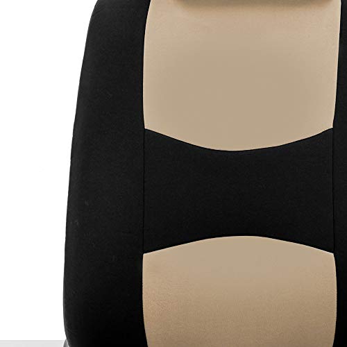FH Group Car Seat Covers Full Set Cloth - Universal Fit Automotive Seat Covers, Low Back Front Seat Covers, Solid Back Seat Cover, Washable Car Seat Cover for SUV, Sedan and Van Beige - color: Beige, style: Seat Cover Full Set
