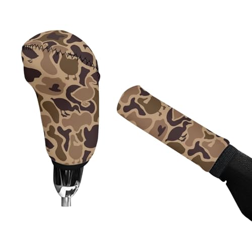 Handbrake and Gear Shift Knob Cover 2 Piece Automobile Hand Brake Cover Car Interior Accessories - color: Duck Camo Print
