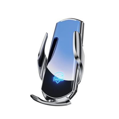 15W Fast Charge Auto-Clamping Wireless Car Charger Mount – Qi Wireless Charging, Adjustable Phone Holder, Air Vent & Dashboard Compatible, Compatible with iPhone & Android (Silver) - color: Silver