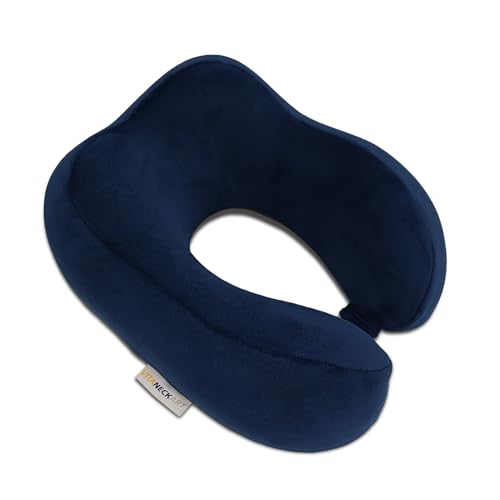 Hump travel pillow, High-end memory foam neck pillow, double support for neck, head and chin, 360° ergonomic design full neck wrap pillow, suitable for office, airplane and car (Dark blue) - color: Dark Blue