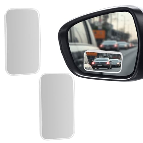 2PCS Rectangular Blind Spot Mirror for Car, HD Glass Wide Angle Convex Side Rearview Mirror with Stick-on Design, 360° Adjustable Framed Safety Auxiliary Mirrors (Silver, Rectangular) - color: Silver, size: Rectangular