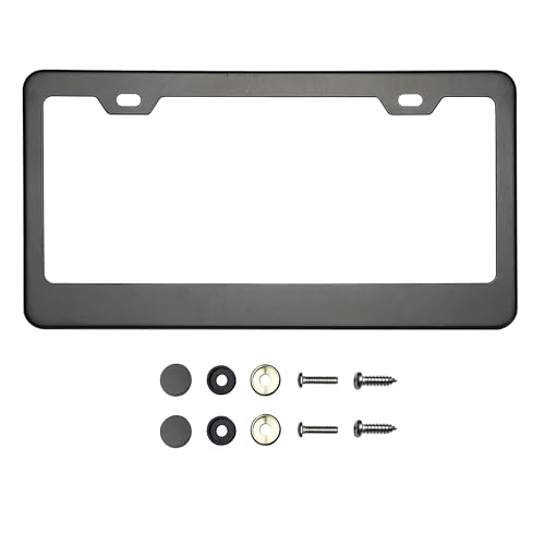 T304 Stainless Steel License Plate Frame – 8K Mirror Polish Finish, Rust-Resistant, Slim Design, Universal Fit, Includes Screw Caps, Washers & Stainless Steel Screws (Matte Black) - color: Matte Black