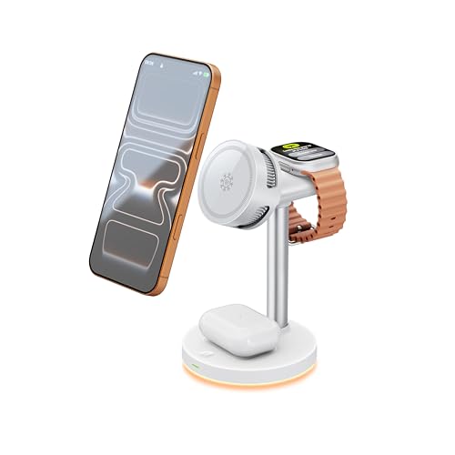 QI 2.2 Certified 25W Wireless Charger with Cooling Fan Smart Magnet Charger Stand for Apple Products, 3 in 1 Magnetic Charging Station for iPhone 17/1615/14/13/12 Series, Airpods, Apple Watch (White) - color: white