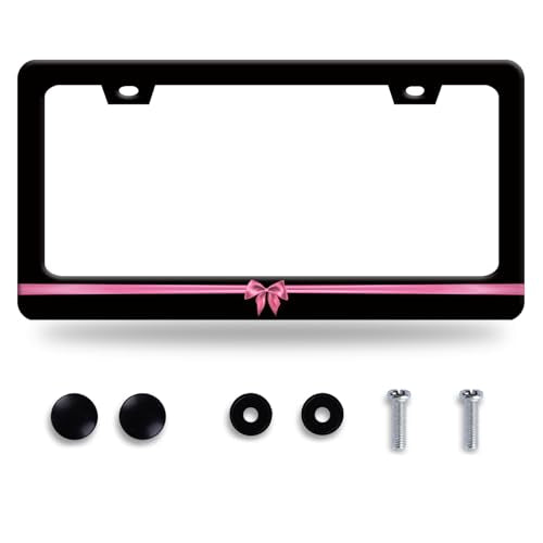 Pink License Plate Frame Cute License Plate Stainless Steel Black Funny License Plate Holder Women Personalized Car Accessory Decoration 12.3" x 6.3" - color: Cute Pink Pattern