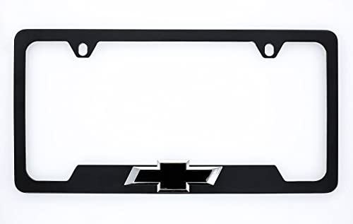 Chevy Metal License Plate Frame Tag Holder with 3D Bowtie Emblem - Black Powder Coated - color: BLACK D
