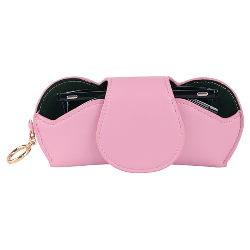 KINIVA Sunglasses Holder for Car Visor with Hanging Hook Portable Leather Glasses Storage Bag with Detachable Clips - color: Pink