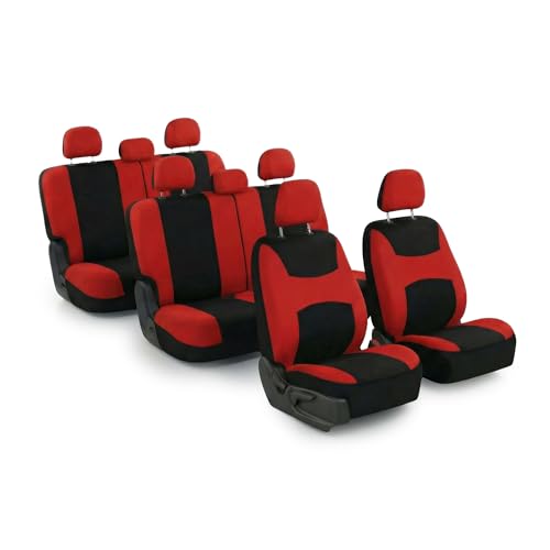 FH Group Universal Automotive Seat Covers 8 Seater Set | Light & Breezy Flat Cloth Washable Car Seat Cover for SUV, Sedan, Truck | Airbag Compatible Interior Upgrade - Red/Black - color: Red, size: 8-Seater Set