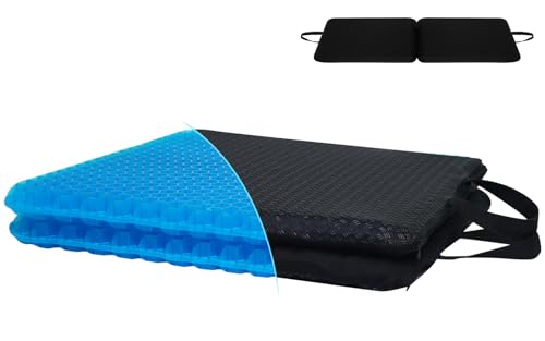 Gel Seat Cushion for Long Sitting-Two Sizes Gel Cushion(Thick＆Large)19"x17.5"x2.8"/38"x17.5"x1.4"(Fold/Expand), Pressure Relief Cushion for Office Chair, Egg Cushions for Wheelchair, Gel Pad for Car - color: Double Size Blue Gel