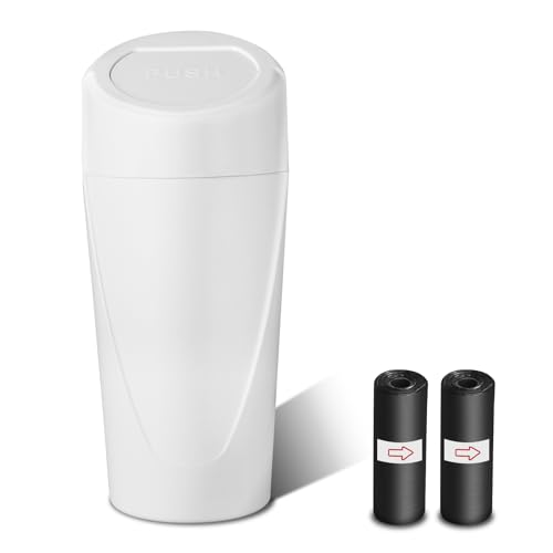 Car Trash Can with Lid, Leakproof Garbage Can with 40 Attached Trash Bags, Mini Essential Car Accessories for Interior for Car, Home, Office (White) - color: White