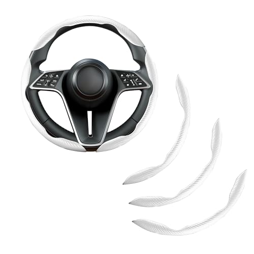 Carbon Fiber Steering Wheel Cover, 3-Piece Set Anti-Skid Comfortable Grip Segmented Butterfly Design, Easy Snap-On Installation Universal Fit 99% Cars, White - color: White, size: 3