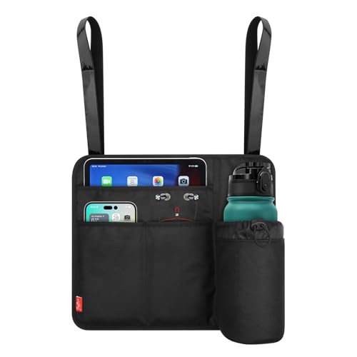 Airplane Seat Back Organizer & Storage, Airplane Tray Table Cover for Personal Items, Airline Seat Hanging Pockets Media Pouch,Reusable Travel Essentials,Fits Tablets,Cell Phone,Water Bottle (Black) - color: Black