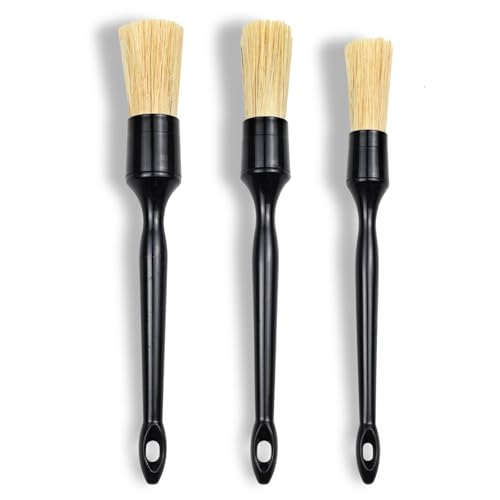 Car Detailing Brushes (3-Pack) – Premium Soft Boar’s Hair Bristles for Interior & Exterior Cleaning – Leather Seats, Air Vents, Wheels, Paint – Auto Detailing Starter Kit