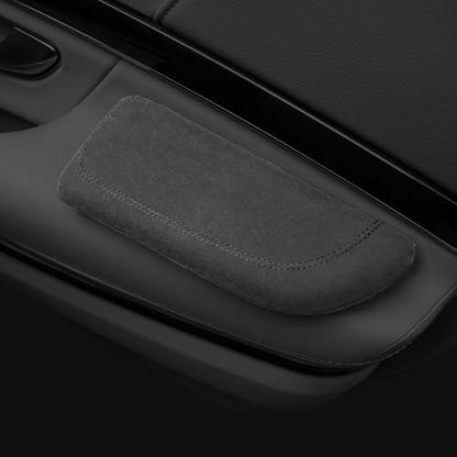 Italian Alcantara Style Fur Car Elbow Rest Pad - Universal Armrest & Knee Cushion - Thigh Support Comfort Pillow - color: Black Line Right