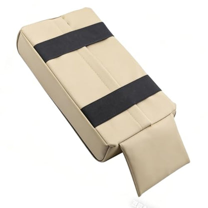 PU Leather Armrest Cushion with Cup Holder, Car Center Console Pad with Front Storage Pocket, Elbow Rest Pillow, Universal Car Armrest Seat Box Cover Protector - Beige - color: Beige